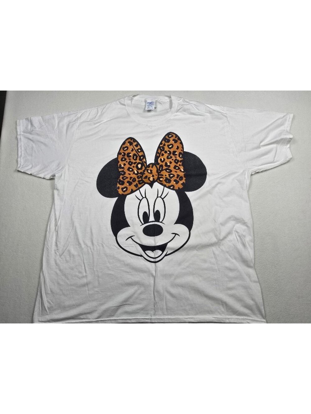 Minnie Mouse Graphic T-Shirt Leopard Bow White Ring Spun Cotton 2XL